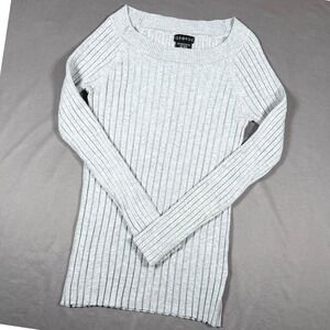 George Ribbed Knit Sweater Womens XS Light Grey Heather Long Sleeve Casual Top